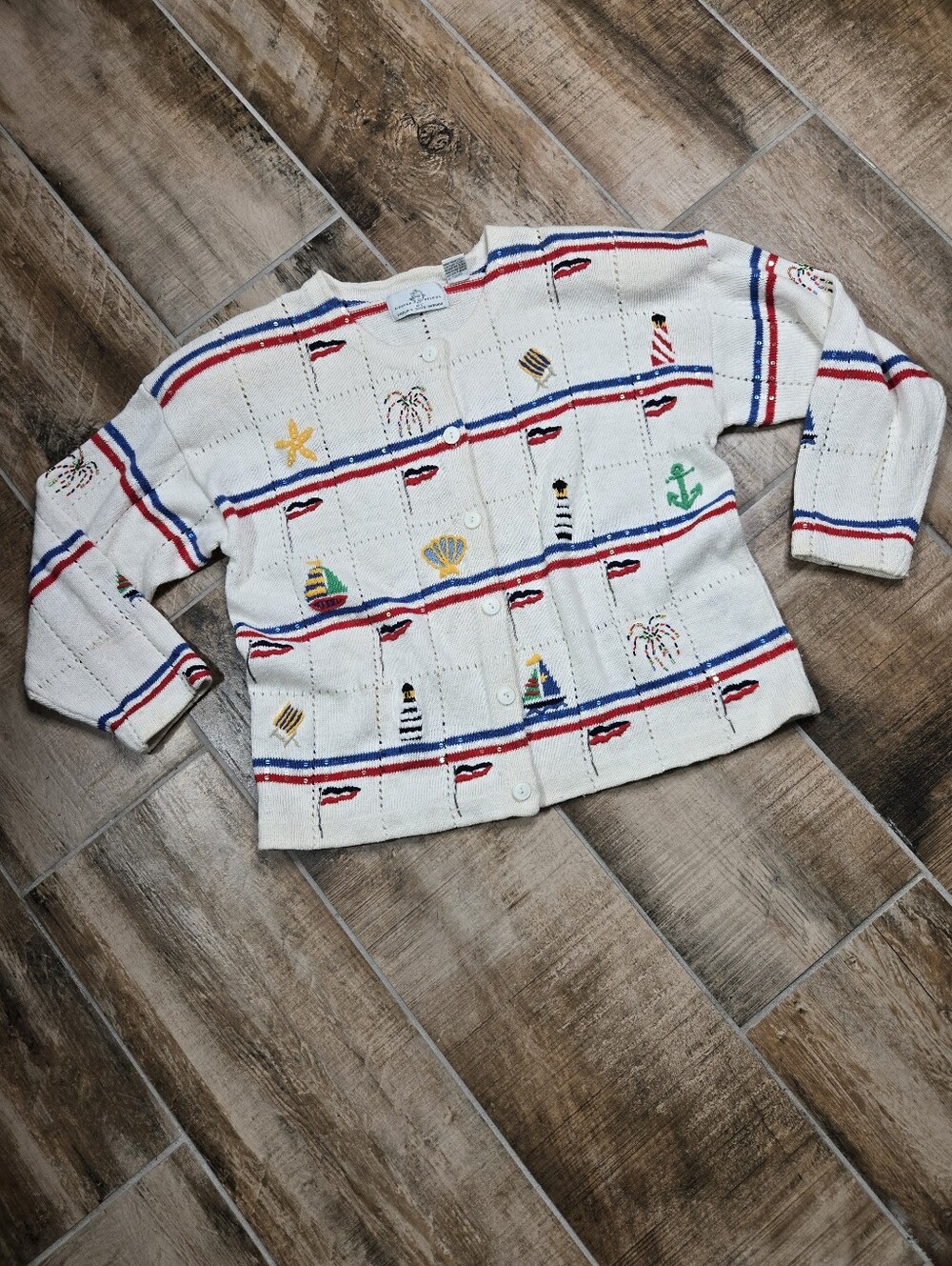Philip & Jane Gordon Design Options Cream Nautical Fireworks Sweater Size XL - Picture 2 of 15